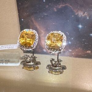 Charles Winston Criss Cut Halo CZ Omega Back Earrings